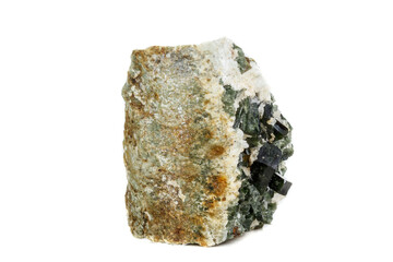 Macro mineral tourmaline stone on white background