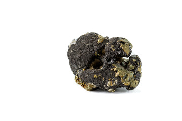 Macro mineral stone  Sphalerite Pyrite on a white background