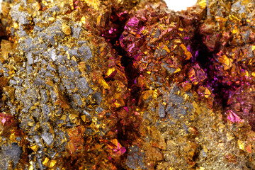 Macro mineral stone  Chalcopyrite on a white background