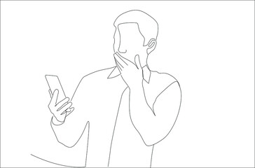 person looking at phone is surprised and brings hands to mouth