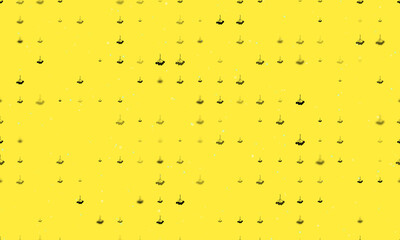 Seamless background pattern of evenly spaced black rowan berrys of different sizes and opacity. Vector illustration on yellow background with stars