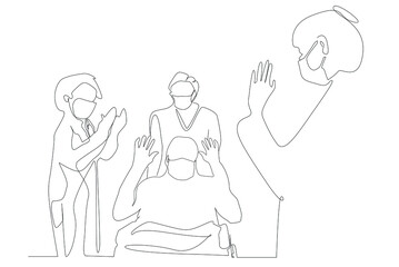 The doctors, who gave moral support to the recovered patient who survived his illness, applaud. The patient who recovered from the corona virus epidemic disease is taken with a wheelchair