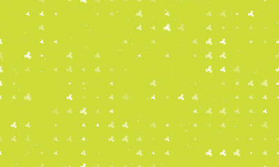 Seamless background pattern of evenly spaced white spinner symbols of different sizes and opacity. Vector illustration on lime background with stars