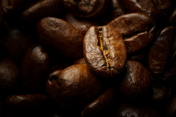 Closeup shot of coffee bean. background, texture copy space