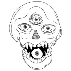 Black vector fantasy skull in grunge style