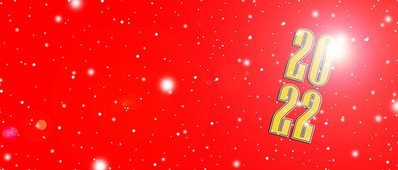 2022 golden and Christmas snow on red background. New year concept