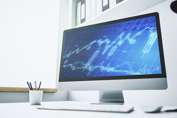 Abstract creative financial graph on modern laptop screen, forex and investment concept. 3D Rendering