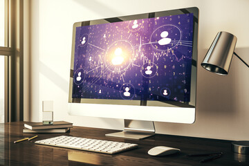 Social network concept on modern laptop screen. 3D Rendering