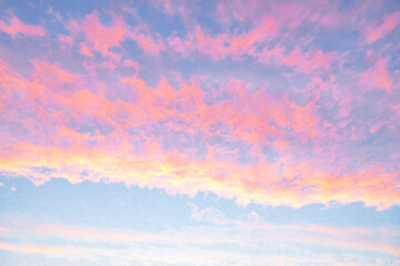 Morning sunrise, cold autumn. Pink clouds on blue sky