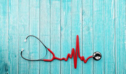 Stethoscope in the shape of a Heart Beat on a EKG. 3d rendering