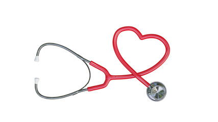 3d heart-shaped stethoscope on white background