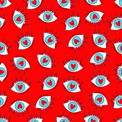 enamored eyes vector seamless pattern. Eyes with hearts Valentine's Day 14 February. Background for invitations, wallpaper, wrapping paper and scrapbooking