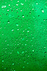 Plakat Lots of small oxygen bubbles under water. Turquoise clear transparent liquid background texture. Drops of water or rain on bright green surface, natural abstract vertical backdrop. Fresh mineral water