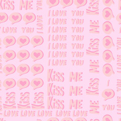 vector seamless pattern of hearts and gifts with congratulations declaration of love on Valentine's Day 14 February. Background for invitations, wallpaper, wrapping paper and scrapbooking