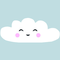 Cartoon vector cloud icon with a smiling face
