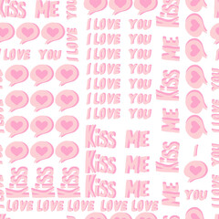 vector seamless pattern of hearts and gifts with congratulations declaration of love on Valentine's Day 14 February. Background for invitations, wallpaper, wrapping paper and scrapbooking