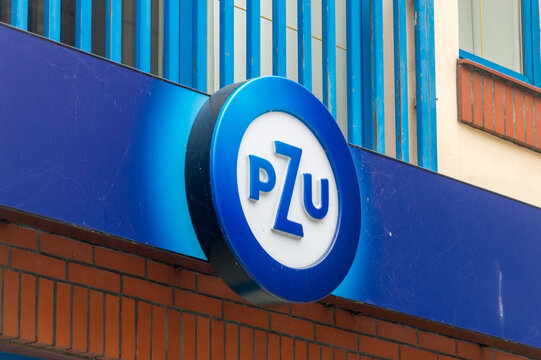 Grudziadz, Poland - July 26, 2021: Powszechny Zaklad Ubezpieczen logo.