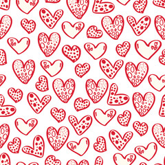 vector seamless pattern of hearts and gifts with congratulations declaration of love on Valentine's Day 14 February. Background for invitations, wallpaper, wrapping paper and scrapbooking