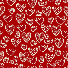 vector seamless pattern of hearts and gifts with congratulations declaration of love on Valentine's Day 14 February. Background for invitations, wallpaper, wrapping paper and scrapbooking