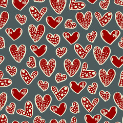 vector seamless pattern of hearts and gifts with congratulations declaration of love on Valentine's Day 14 February. Background for invitations, wallpaper, wrapping paper and scrapbooking