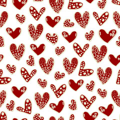 Naklejka na ściany i meble vector seamless pattern of hearts and gifts with congratulations declaration of love on Valentine's Day 14 February. Background for invitations, wallpaper, wrapping paper and scrapbooking