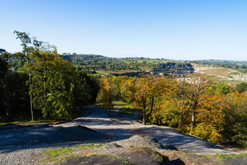 Down the steep slopes near the Black Rocks gritstone outcrop and across Derbyshire.