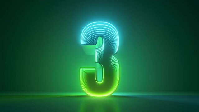 3d Animation With Green Neon Numbers Counting From One To Ten, Spinning And Rotating