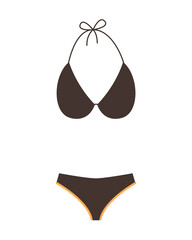 Fashion swimsuit. Flat icon of cartoon trendy female beachwear. Two-piece swimming suit or bathing girls and womans underwear lingerie.  colorful swimwear