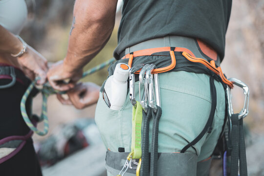 the detail of the objects of a climber.