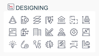 A set of vector illustrations, icons from a thin line. Design and engineering. Industry.