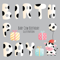 Baby cow birthday, baby cow element, papercut style. 