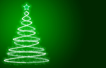 Fondo verde con &aacute;rbol de navidad iluminado.