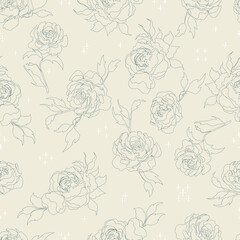 vector seamless pattern flowers with leaves. Botanical illustration for wallpaper, textile, fabric, clothing, paper, postcards