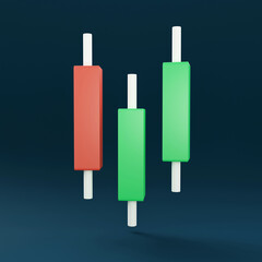 3D Bullish Candlestick graph chart of stock, Minimal concept trading cryptocurrency, Market investment trading, exchange, rendering, candle, stick, trade, simple, isometric, financial, index, forex.