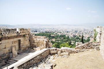 GREECE, ATHENS: Scenic cityscape view of streets with ancient Greek architecture  