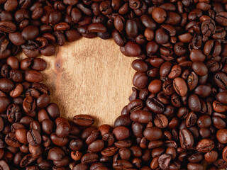 Roasted aromatic coffee beans close-up