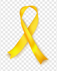 Vector icon of the bone cancer awareness ribbon. The yellow ribbon is a realistic illustration isolated on a transparent background.Poster design