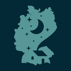 Smoke house, moon and stars at night in a map Germany. Creative and beautiful blue logo.