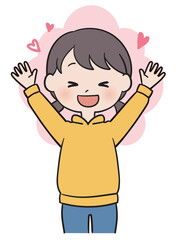 両手をあげてバンザイする女の子