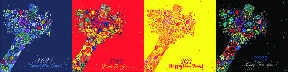 Fototapeta na wymiar An abstract vector illustration of flowers popping from a champagne bottle with a fizz of floral splash for the New Year 2022 on a white background