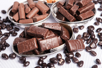 Assortment of delicious chocolate candies background. Chocolate candy isolated 