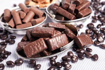 Assortment of delicious chocolate candies background. Chocolate candy isolated 