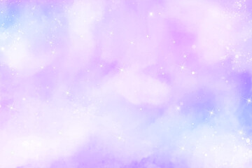 Abstract pink blue watercolor galaxy background. Fantasy rainbow pastel color. Watercolor sky cloud. Marble glitter pattern. Holographic star unicorn texture