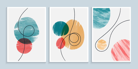Watercolor shapes wall art with line hand drawn