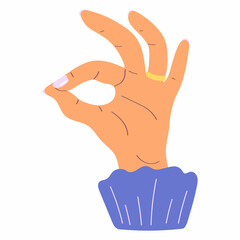 Woman's hand shows the sign ok. Hand gesture for delicious food isolated vector illustration. Italian hand gesture.Vector illustration in flat style.