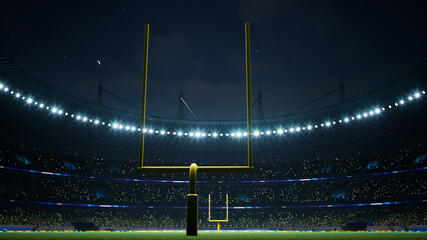 American football night stadium with fans iilluminated by spotlights waiting game. High quality 3d render  © AStakhiv