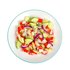 Fresh vegetable salad with crab sticks. Photo