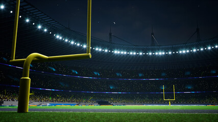 American football night stadium with fans iilluminated by spotlights waiting game. High quality 3d render  © AStakhiv