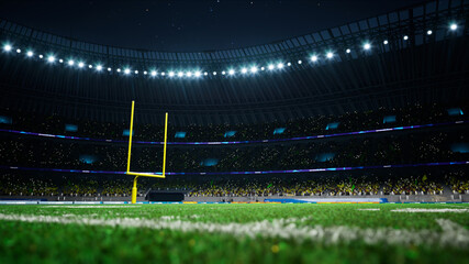 American football night stadium with fans iilluminated by spotlights waiting game. High quality 3d render  © AStakhiv