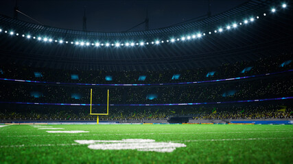 Fototapeta na wymiar American football night stadium with fans iilluminated by spotlights waiting game. High quality 3d render 